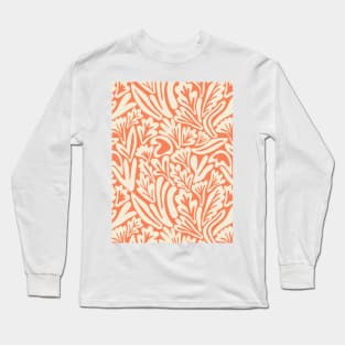 Abstract boho leaf and flower pattern in coral orange Long Sleeve T-Shirt